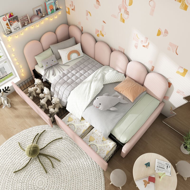 foto del prodotto hauss spole letto imbottito, letto singolo con cassetti, letto contenitore, dormeuse, velluto, rosa senza materasso , 90 x 200 cm