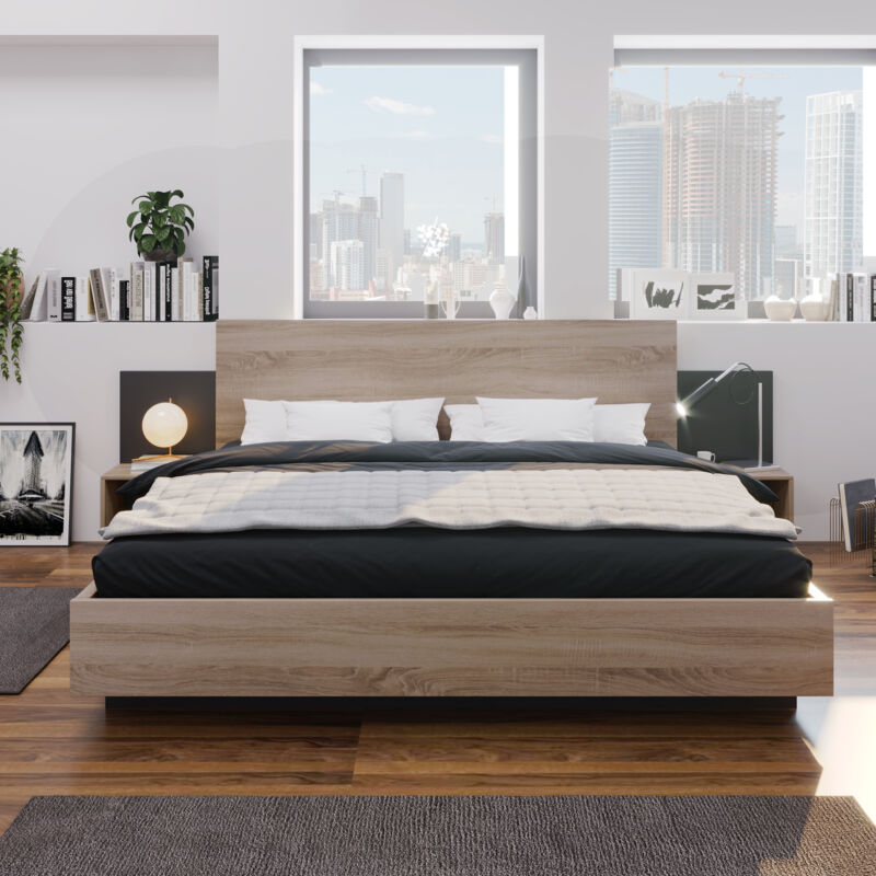 foto del prodotto hauss spole letto matrimoniale letto per adulti 160 x 200 cm con 2 comodini per camera da letto, legno, naturale senza materassi 