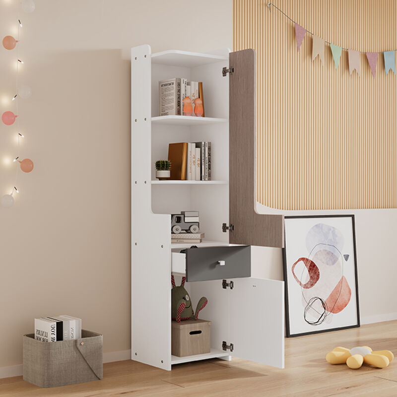 foto del prodotto hauss spole librerie, mobile contenitore, libreria con cassetti, 45x40x184cm, ripiano con anta a l, bianco grigio