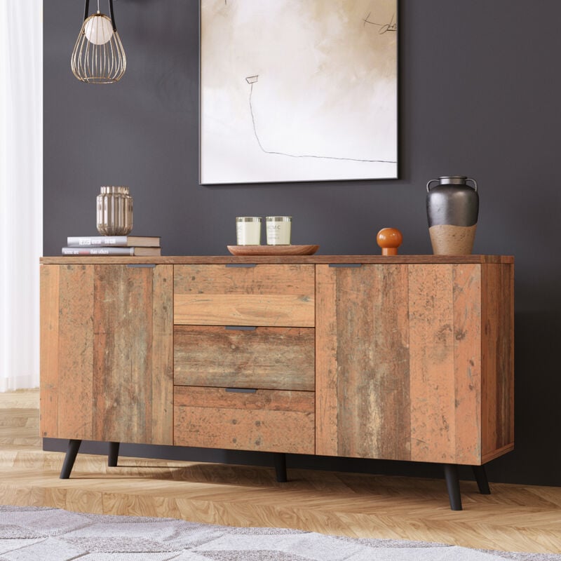 foto del prodotto hauss spole mobile buffet tv con schermo laterale con scaffali regolabili, cassettiera, armadio verticale, armadietto, tre cassetti, marrone, 140