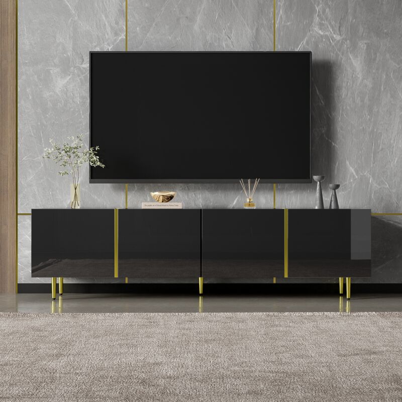 foto del prodotto hauss spole mobile tv 170x35x46cm, lucido, 4 ante, moderno e semplice, nero