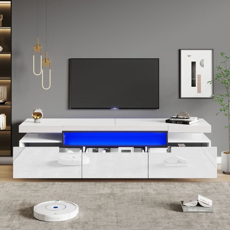 foto del prodotto hauss spole mobile tv lucido 160x39x42 cm illuminazione led 16 colori, 3 cassetti, bianco