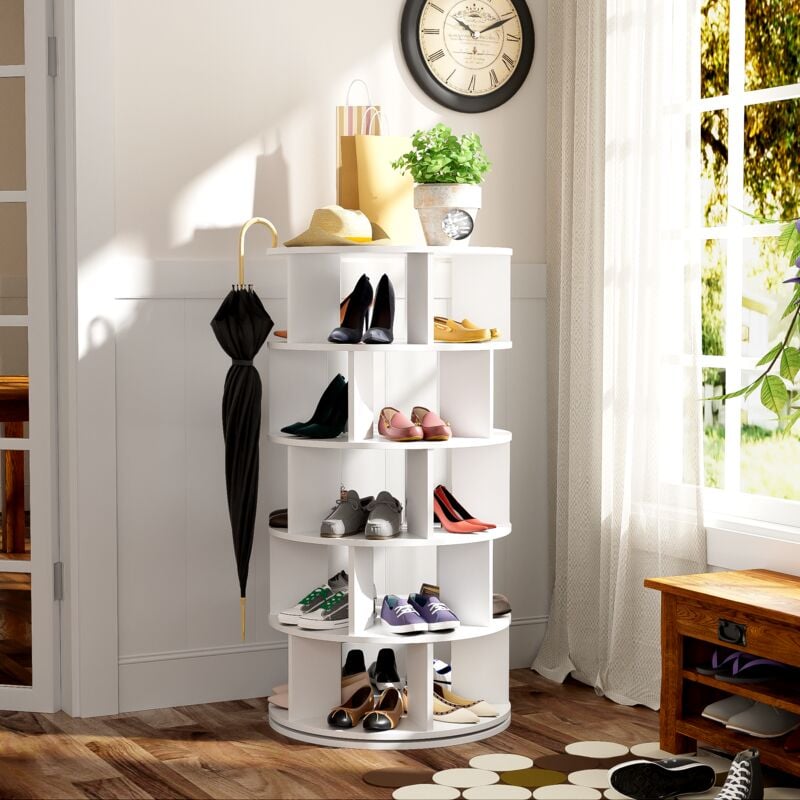 foto del prodotto hauss spole mobili per scarpe girevole 115x60 cm, scarpiera rotonda aperta a 5 ripiani, adatta per ingresso soggiorno, corridoio, bianco