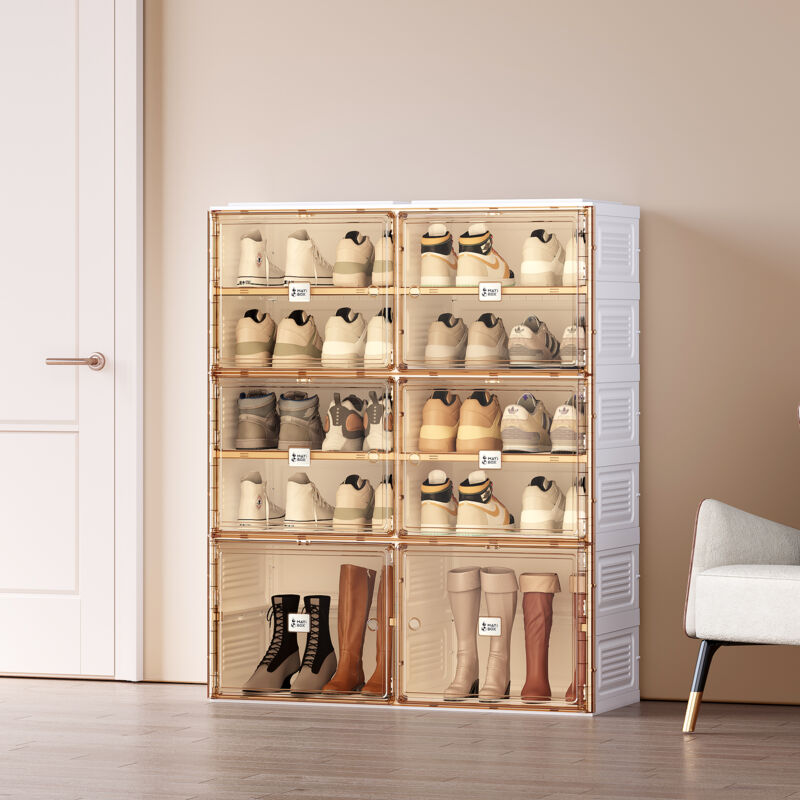 foto del prodotto hauss spole mobili per scarpe impilabile e trasportabile con 10 ante e ripiani, 85 x 34 x 104 cm, pp e pet, bianco e marrone
