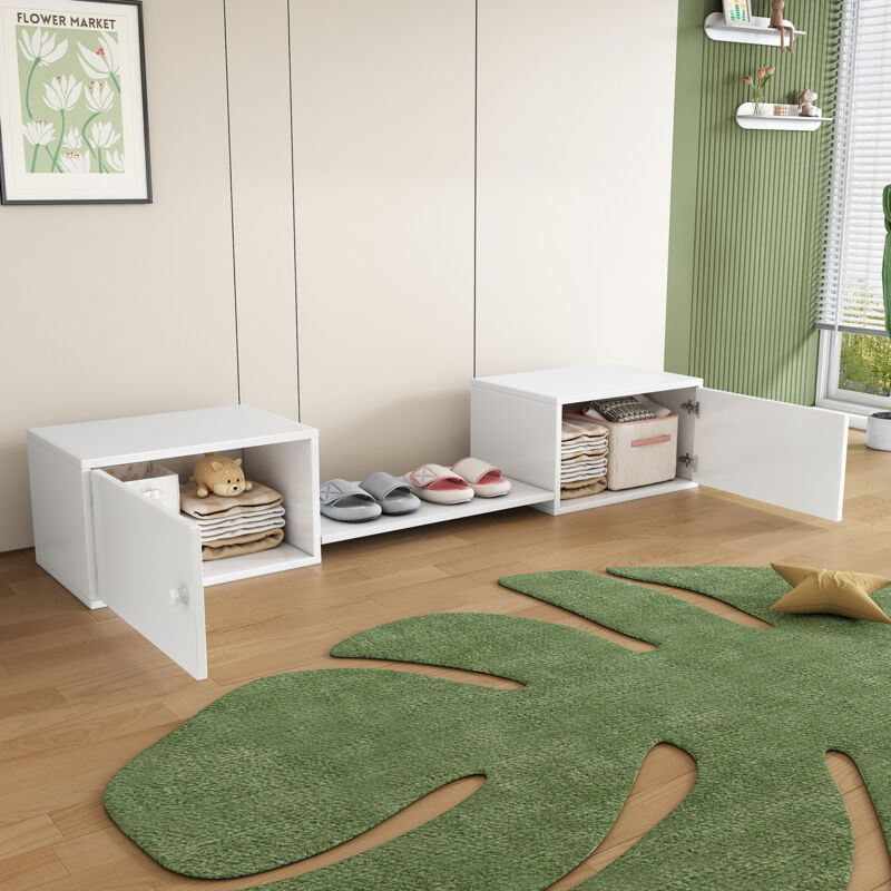 foto del prodotto hauss spole - mobili per scarpe, scarpiera, sgabello per cambio scarpe, 2 ante, 189x40x34,5cm, mobile d'ingresso, bianco
