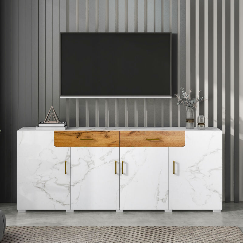 foto del prodotto hauss spole mobili tv, credenza 208 x 39,5 x 80 cm, 4 ante e 2 cassetti, mobile contenitore per soggiorno sala da pranzo, bianco