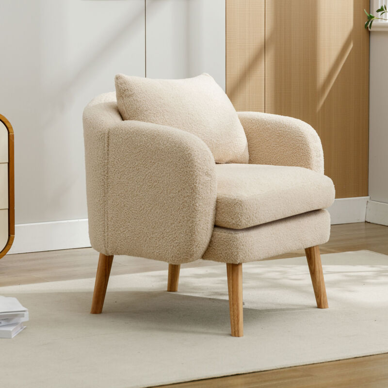 foto del prodotto hauss spole poltrona imbottita con cuscino, soggiorno ufficio camera da letto, tessuto teddy, beige