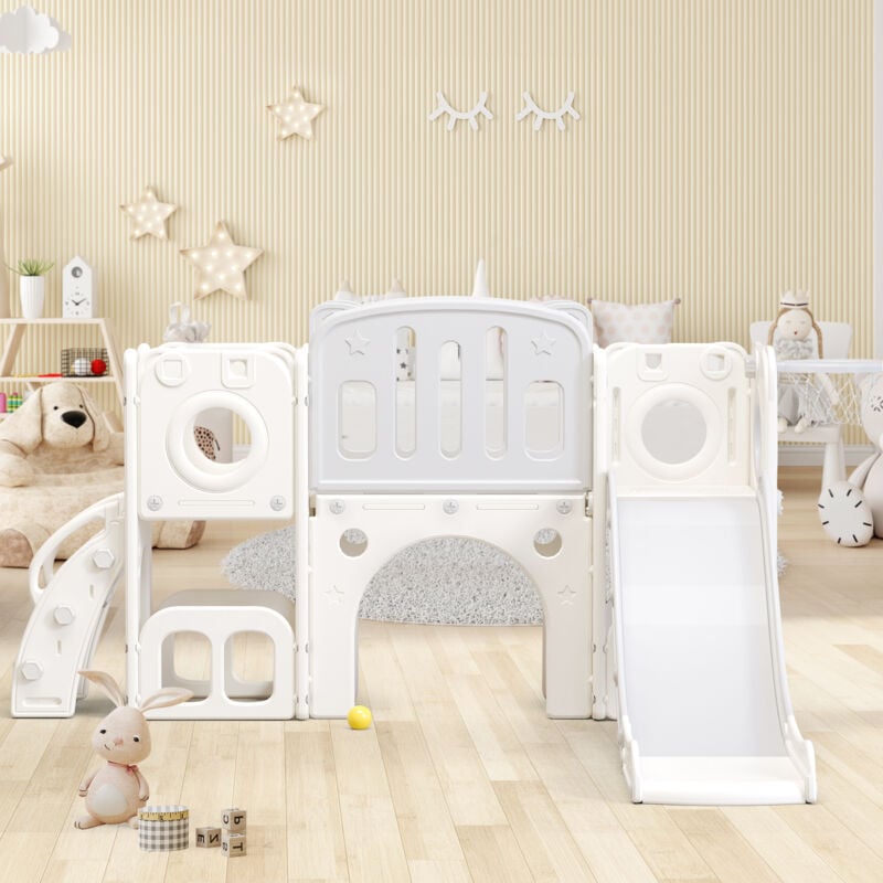 foto del prodotto hauss spole regalo di natale scivolo 6 in 1 per bambini con scivolo, arrampicata, foratura, telaio da basket, hdpe, grigio