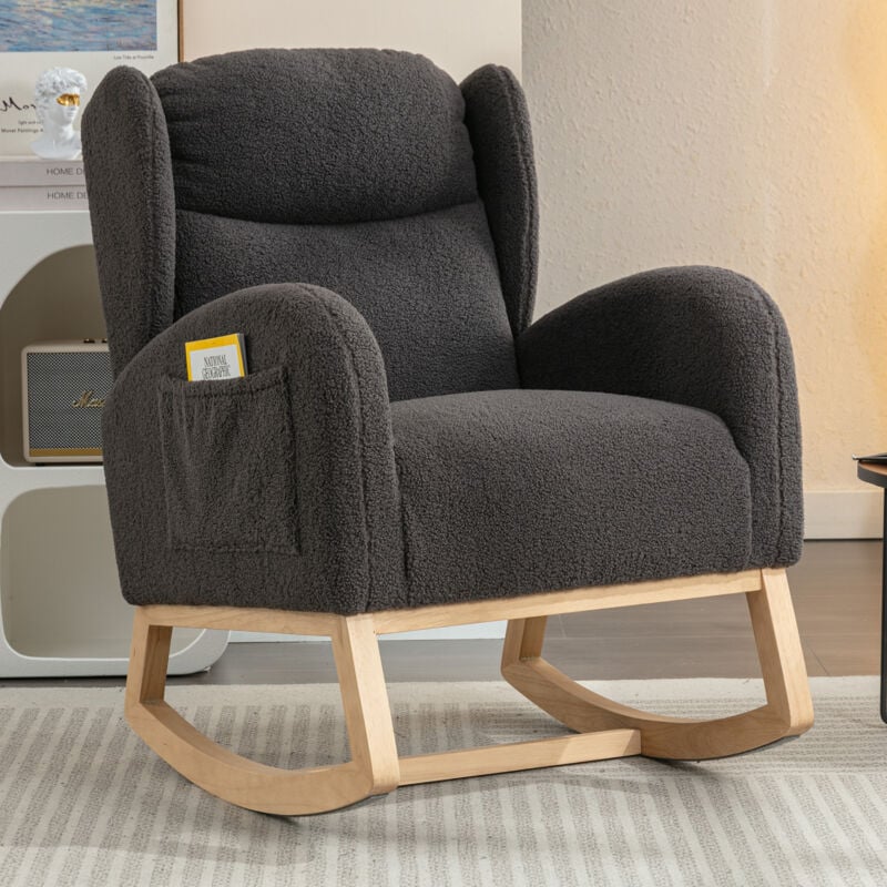 foto del prodotto hauss spole sedia a dondolo, poltrona, sedia imbottita, tessuto teddy, comoda, soggiorno camera da letto, grigio scuro