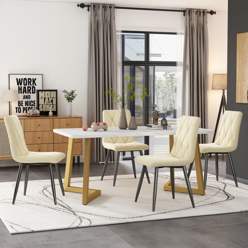 foto del prodotto hauss spole set tavolo e sedie tavolo da pranzo rettangolare 117 x 68 cm 4 sedie da pranzo , velluto, beige, a