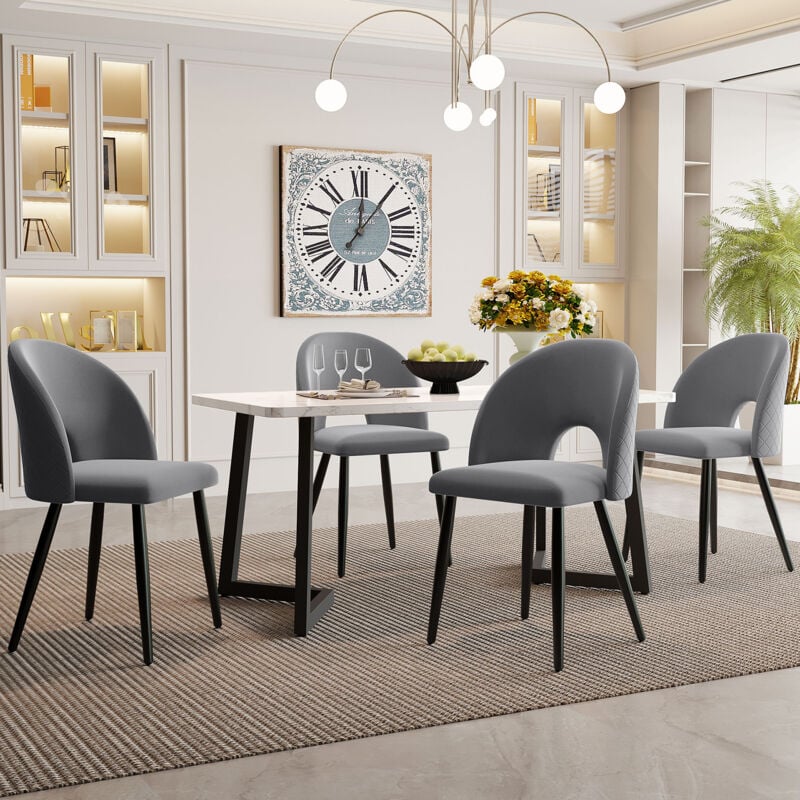 foto del prodotto hauss spole set tavolo e sedie, tavolo da pranzo rettangolare 117 x 68 cm con 4 sedie, velluto, gambe del tavolo grigie, nere 