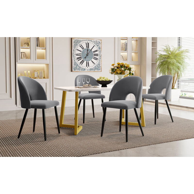 foto del prodotto hauss spole set tavolo e sedie, tavolo da pranzo rettangolare 117 x 68 cm con 4 sedie, velluto, gambe del tavolo grigio, oro 