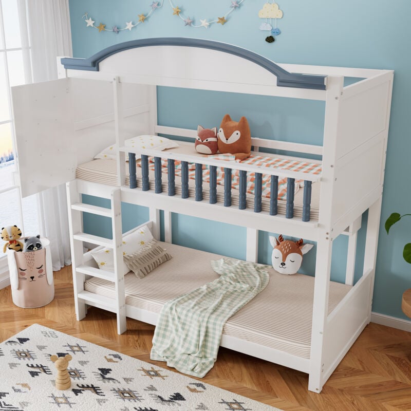 foto del prodotto hauss spole struttura letto a castello 90x200cm, letto per bambini anticaduta, pino mdf, senza materasso, bianco blu