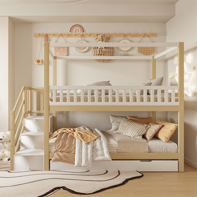 foto del prodotto hauss spole strutture letto a castello 90x200cm, letto per bambini, contenitore a forma di scala, senza materasso, letto estraibile