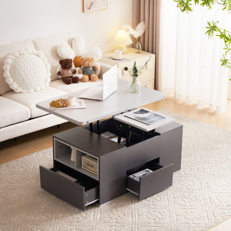 foto del prodotto hauss spole tavolino 100x51x47cm, con tavolo aperto, sollevabile multifunzione, grigio