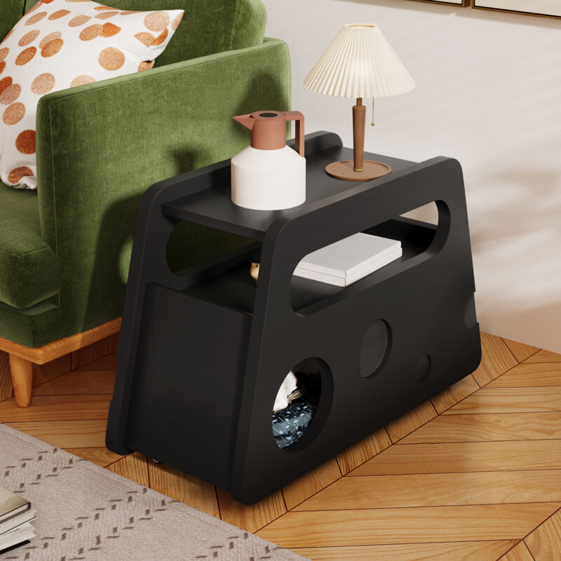 foto del prodotto hauss spole tavolino da divano con ruote, 81x33x51,5 cm, tavolino mobile, comodino, nero