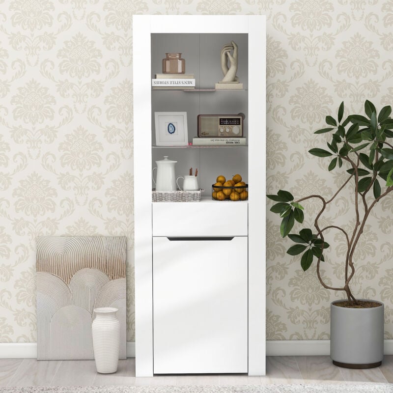 foto del prodotto hauss spole vetrina, ripiano portaoggetti, led, 165 x 60 x 35,5 cm, per cucina soggiorno ufficio, bianco