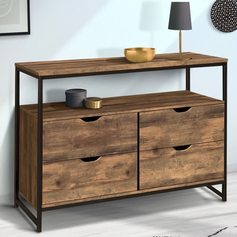 foto del prodotto hawkins 110 cm cassettone di design industriale a 4 cassetti con ripiano