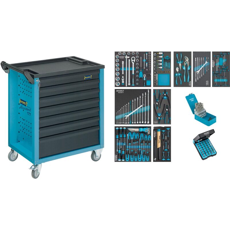 foto del prodotto hazet carrello portautensili assistente con assortimento 177 7 217 cassetti, bassi 6 x 79 x 527 x 348 mm cassetti, alti 1 x 164 x 527 x 348