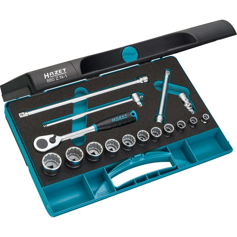 foto del prodotto hazet serie di chiavi a bussola 880zn 1 attacco quadro, cavo, 3 8 di pollice 10 mm profilo trazione con doppio esagono esterno 16 pezzi 8