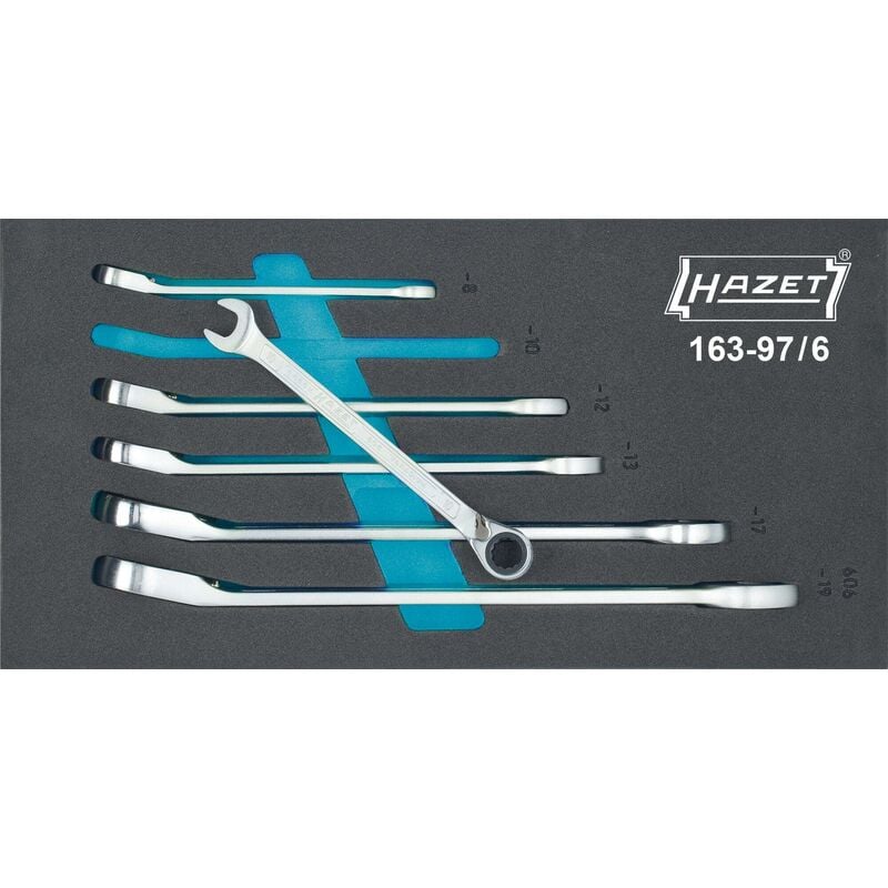 foto del prodotto hazet serie di chiavi combinate con cricchetto 163 97 6 profilo trazione con doppio esagono esterno 6 pezzi 8 10 12 13 17 19