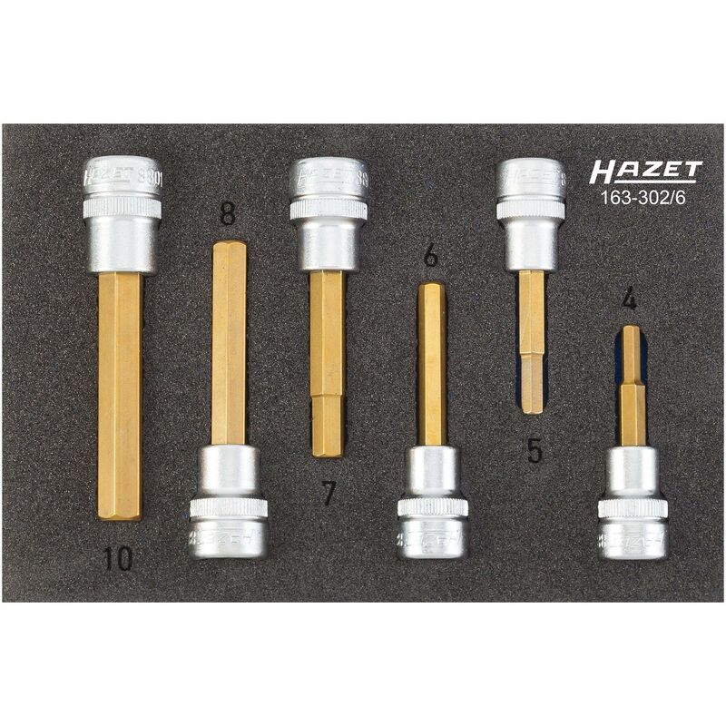 foto del prodotto hazet serie di inserti chiave a bussola per giraviti 163 302 6 attacco quadro, cavo, 3 8 di pollice 10 mm profilo esagonale interno 6 pezzi