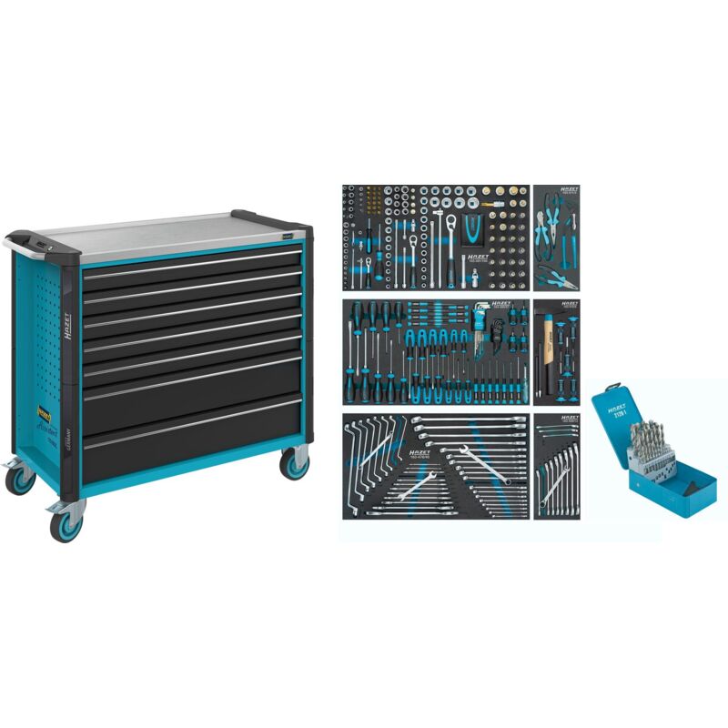 foto del prodotto hazet werkstattwagen assistente mit sortiment 179nxxl 7 340 cassetti, bassi 5 x 81 x 870 x 398 mm cassetti, alti 2 x 166 x 870 x 398 mm 