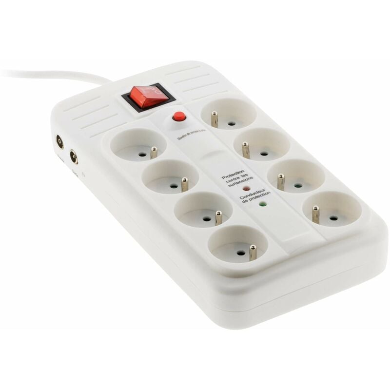 foto del prodotto hbf zenitech protezione da sovratensioni con 8 prese e interruttore security pro tv f f 9,52mm telefono rj11