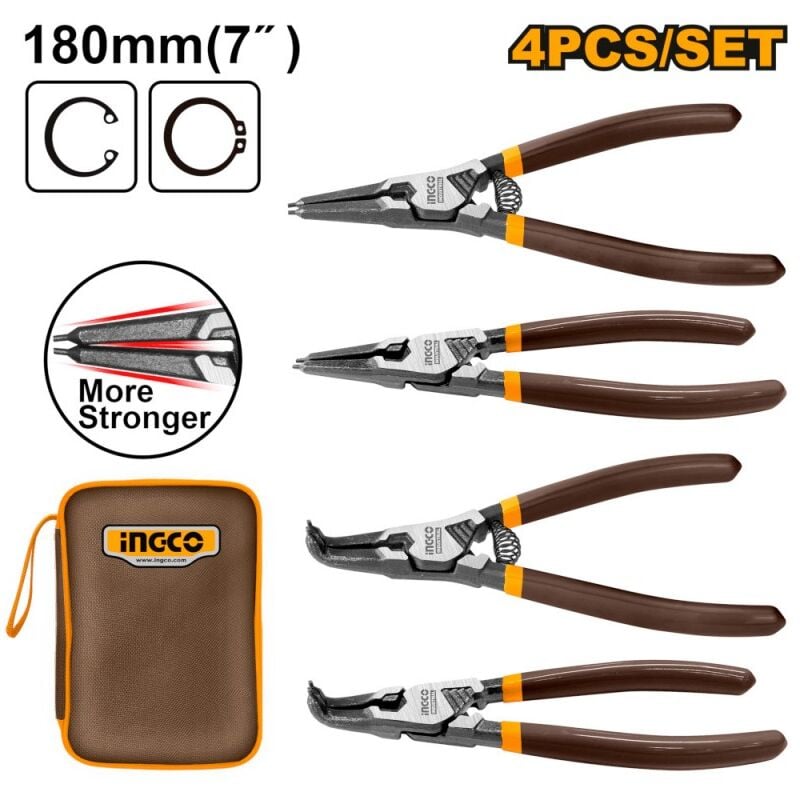 foto del prodotto hccps26180 set 4 pinze per anelli elastici di sicurezza in borsa ingco