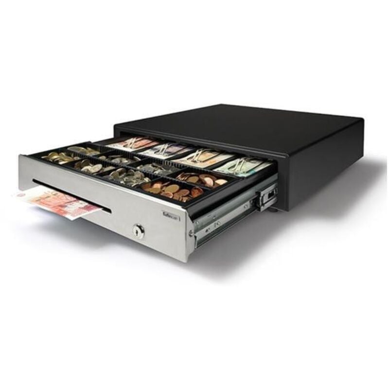 foto del prodotto hd 4141s cassetto contanti per impieghi gravosi cassetto contanti con 4 scomparti per banconote e 8 scomparti per monete cassetto contanti con