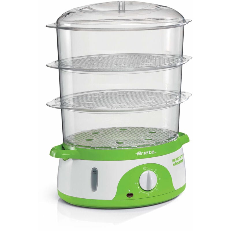 foto del prodotto healthy steam 911 vaporiera elettrica 3 cestelli 9l timer 60min 800w bianco verde ariete