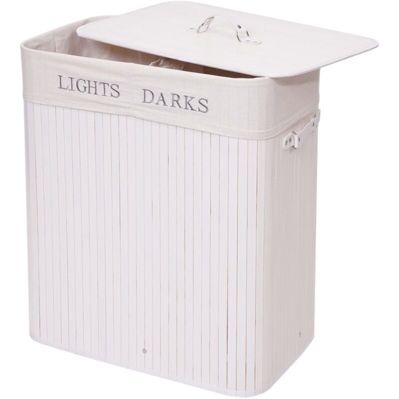 foto del prodotto hegele cesta borsa portabiancheria bagno elegante hhg 153 legno bamb 34x55x63cm 100l bianco