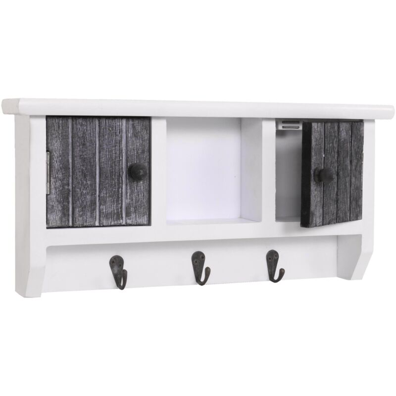 foto del prodotto hegele portachiavi attaccapanni pensile hhg 461 legno di paulonia bianco e grigio shabby