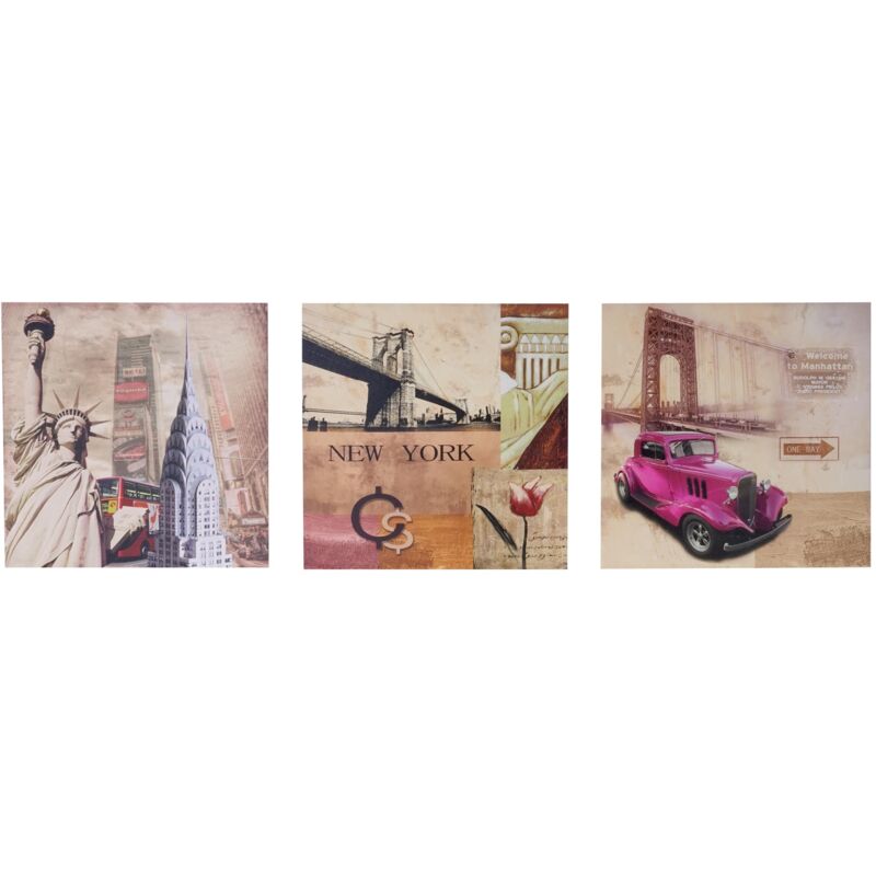 foto del prodotto hegele poster murale decorativo 3 pezzi t376 legno con stampa in tessuto 150x50cm new york