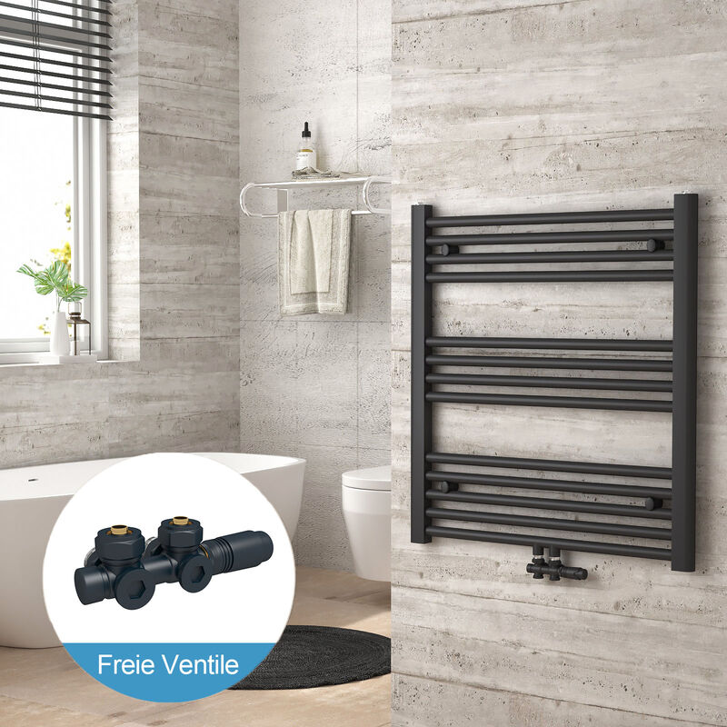 foto del prodotto heilmetz scaldasalviette bagno radiatore collegamento centrale include valvola termostatica kit,70x60cm antracite radiatore antracite valvola