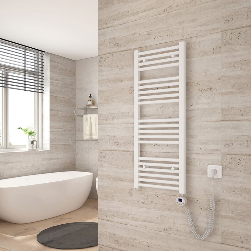 foto del prodotto heilmetz scaldasalviette elettrico 100x40cm con termostato digitale con funzione timer asciugamano dritto bianco 300w