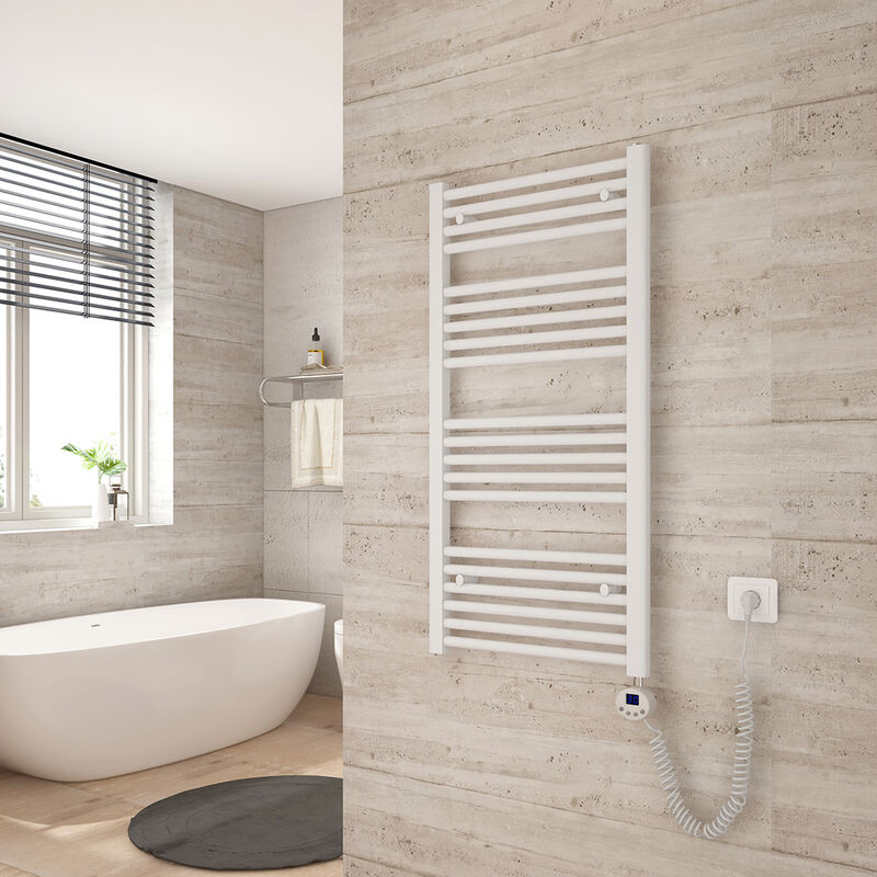 foto del prodotto heilmetz scaldasalviette elettrico 100x50cm con termostato digitale con funzione timer asciugamano dritto bianco 500w