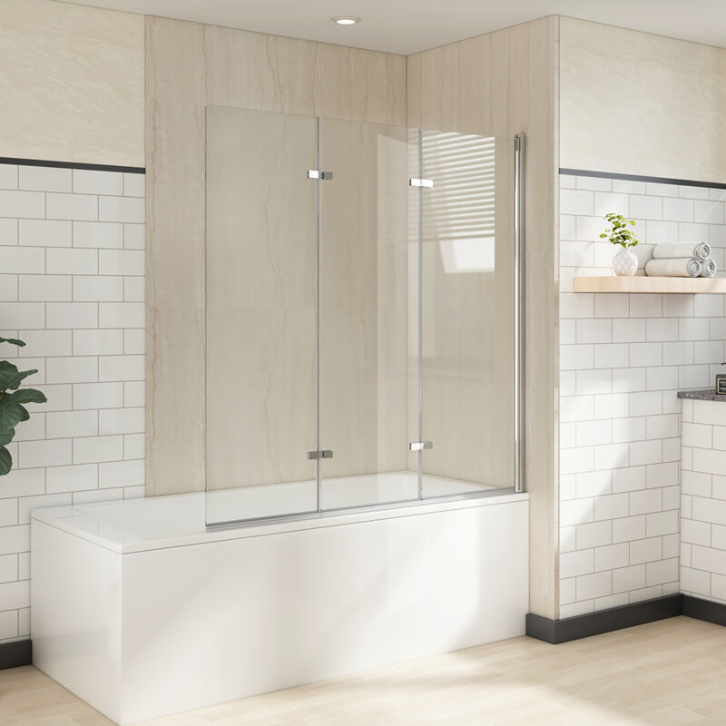 foto del prodotto heilmetz schermo doccia per vasca da bagno 120x140 cm pieghevole in 3 pezzi con rivestimento nano easy clean parete pieghevole vetro di sicurezza 6