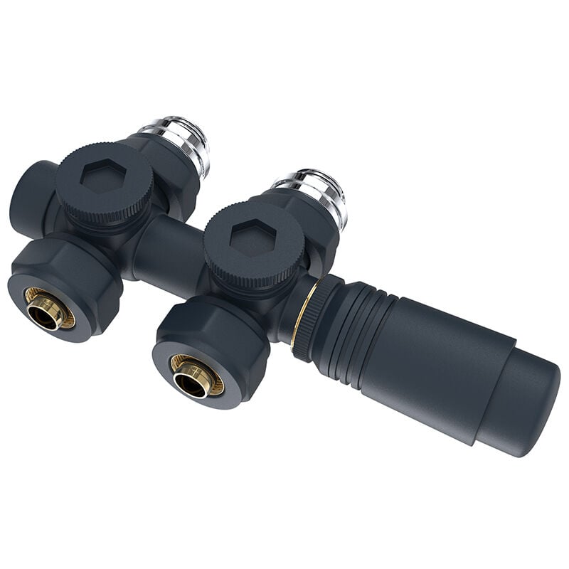 foto del prodotto heilmetz - set multiblock per collegamento a radiatori con termostato 50 mm accessori di riscaldamento angolari e passanti antracite collegamento a