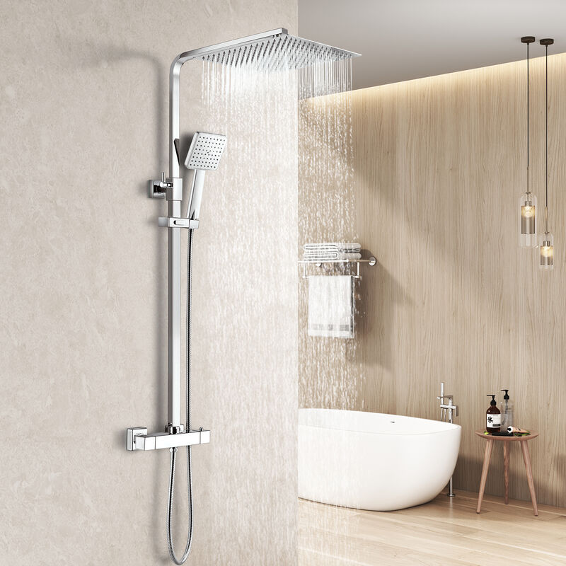 foto del prodotto heilmetz sistema doccia con set doccia a pioggia termostatato, colonna doccia in acciaio inox 304 con soffione e doccetta, doccia a pioggia