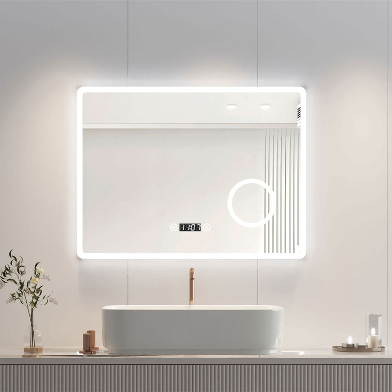 foto del prodotto heilmetz specchio bagno 80x60cm interruttore touch con lente d ingrandimento 3x specchio da bagno luminoso con