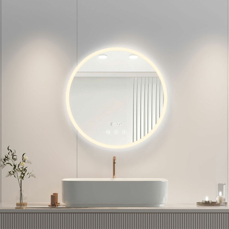 foto del prodotto heilmetz specchio contenitore bagno 60cm rotondo specchio luce illuminazione a luce naturale funzione antiappannamento