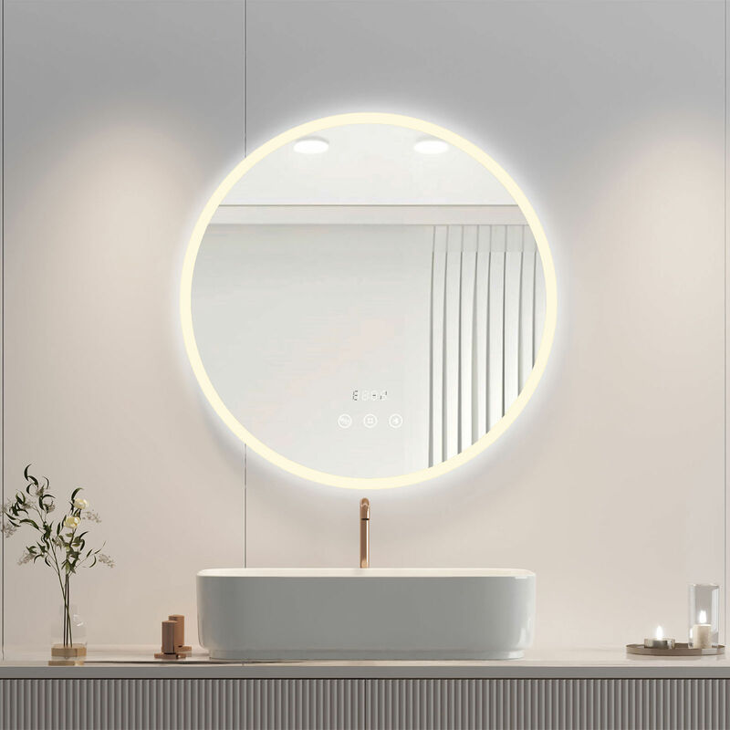 foto del prodotto heilmetz specchio contenitore bagno 70cm rotondo specchio luce illuminazione a luce naturale funzione antiappannamento