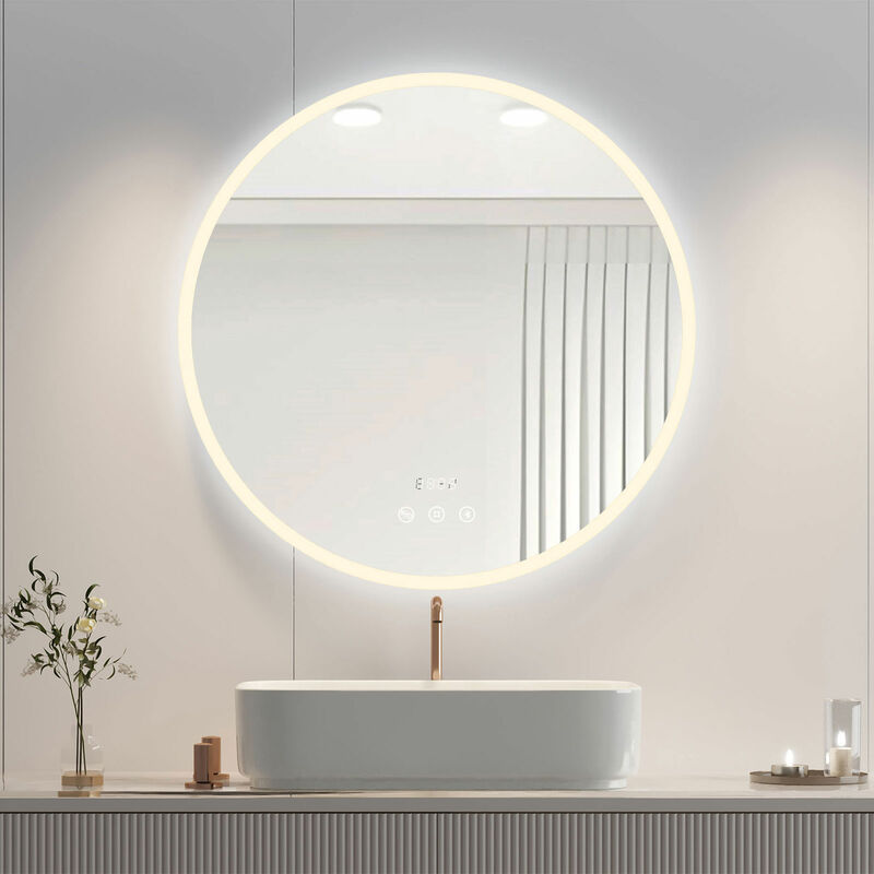 foto del prodotto heilmetz specchio contenitore bagno 80cm rotondo specchio luce illuminazione a luce naturale funzione antiappannamento