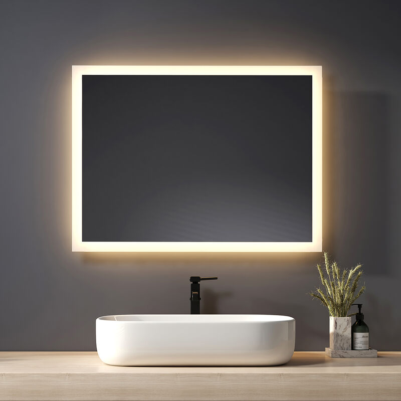 foto del prodotto heilmetz specchio da bagno a led 80x60cm specchio da bagno con illuminazione luce bianca calda specchio da parete specchio ip44 risparmio energetico