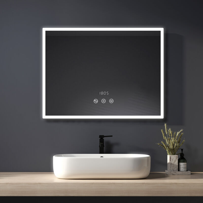 foto del prodotto heilmetz specchio da bagno con illuminazione 80x60cm specchio da bagno a led arycl specchio da parete con interruttore a sfioramento