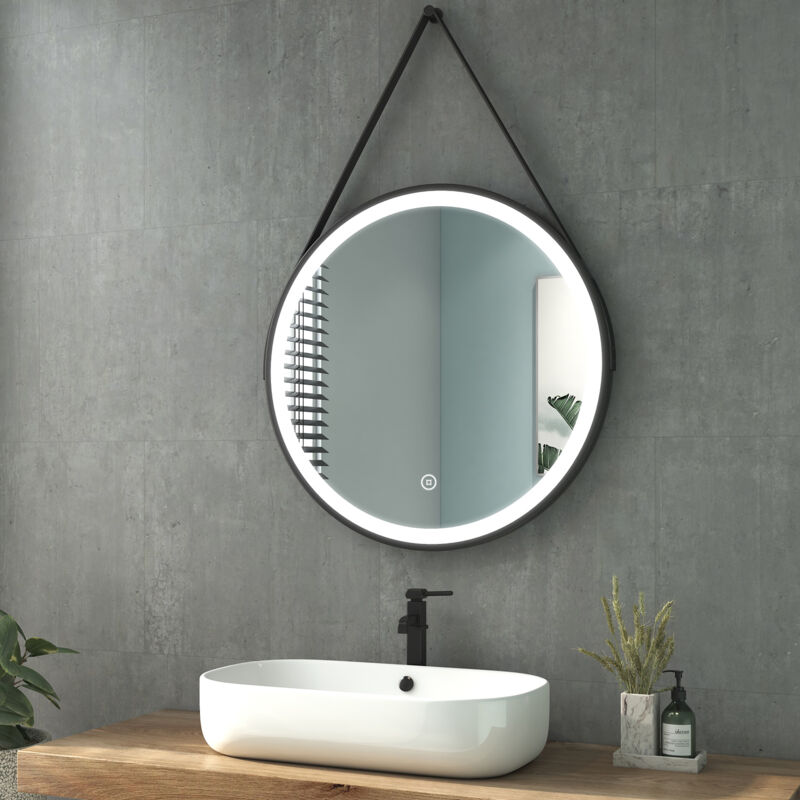foto del prodotto heilmetz specchio da bagno con illuminazione led 70 cm specchio da bagno rotondo da parete con interruttore a sfioramento luce bianca fredda