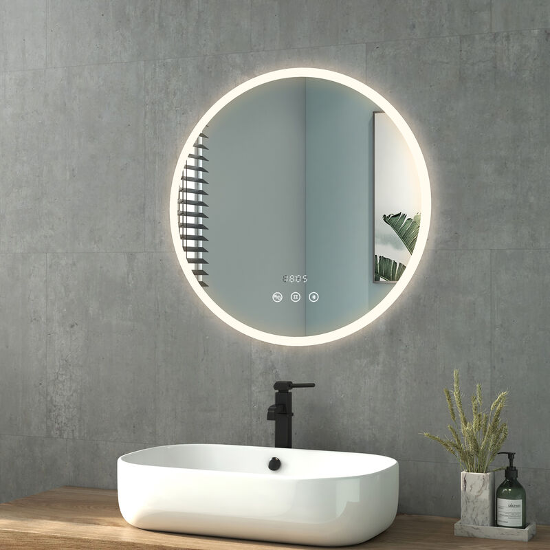 foto del prodotto heilmetz specchio da bagno con illuminazione specchio da bagno rotondo 60 cm di diametro led specchio da parete in acrilico con interruttore a