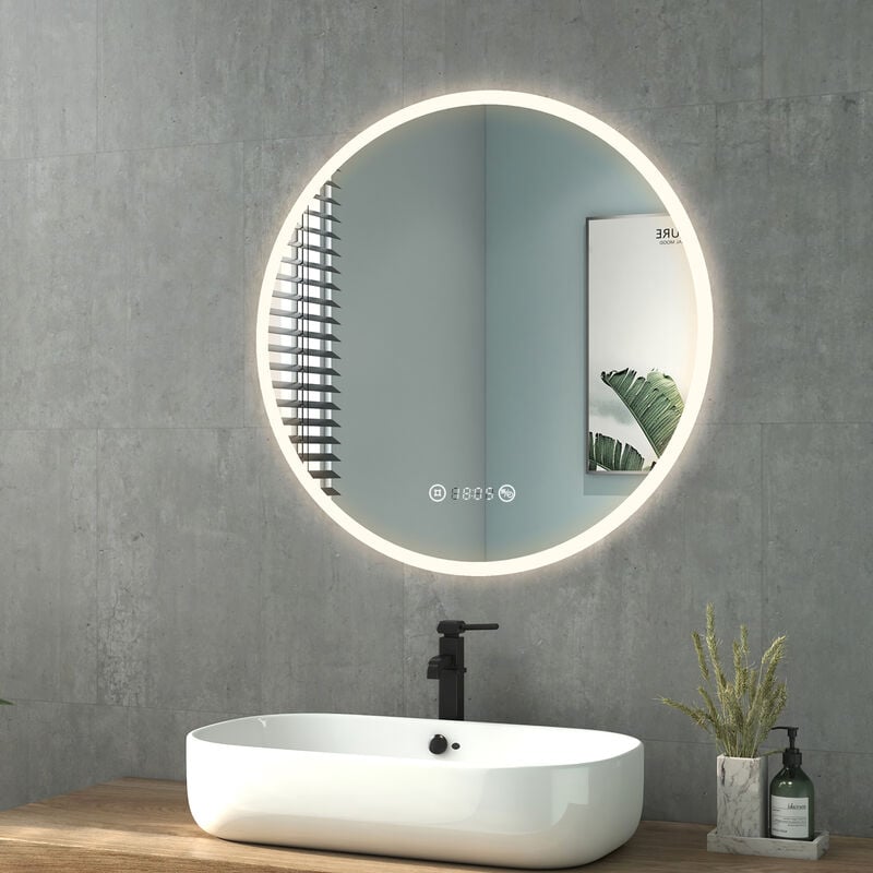 foto del prodotto heilmetz specchio da bagno con illuminazione specchio da bagno rotondo 70 cm di diametro led specchio da parete in acrilico con interruttore a
