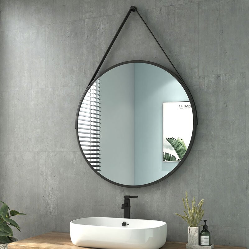 foto del prodotto heilmetz specchio da bagno specchio da bagno rotondo da 80 cm di diametro specchio da parete con cinghia regolabile impermeabile ip44